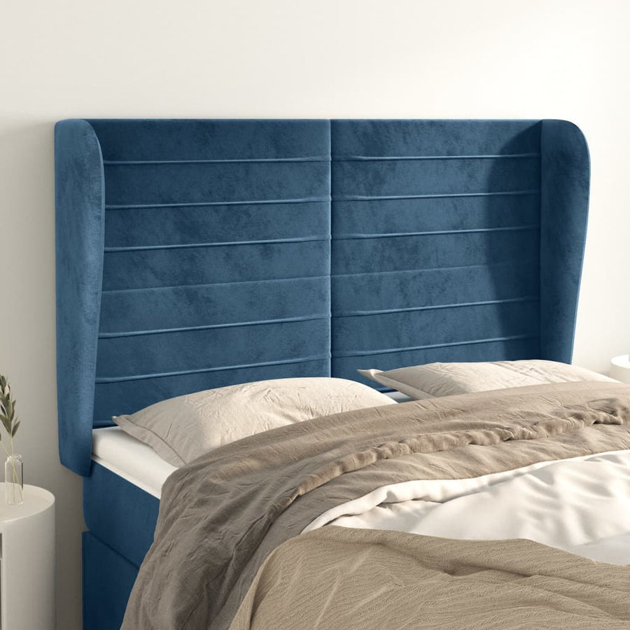 Hoofdbord Met Randen 147X23X118/128 Cm Fluweel Donkerblauw
