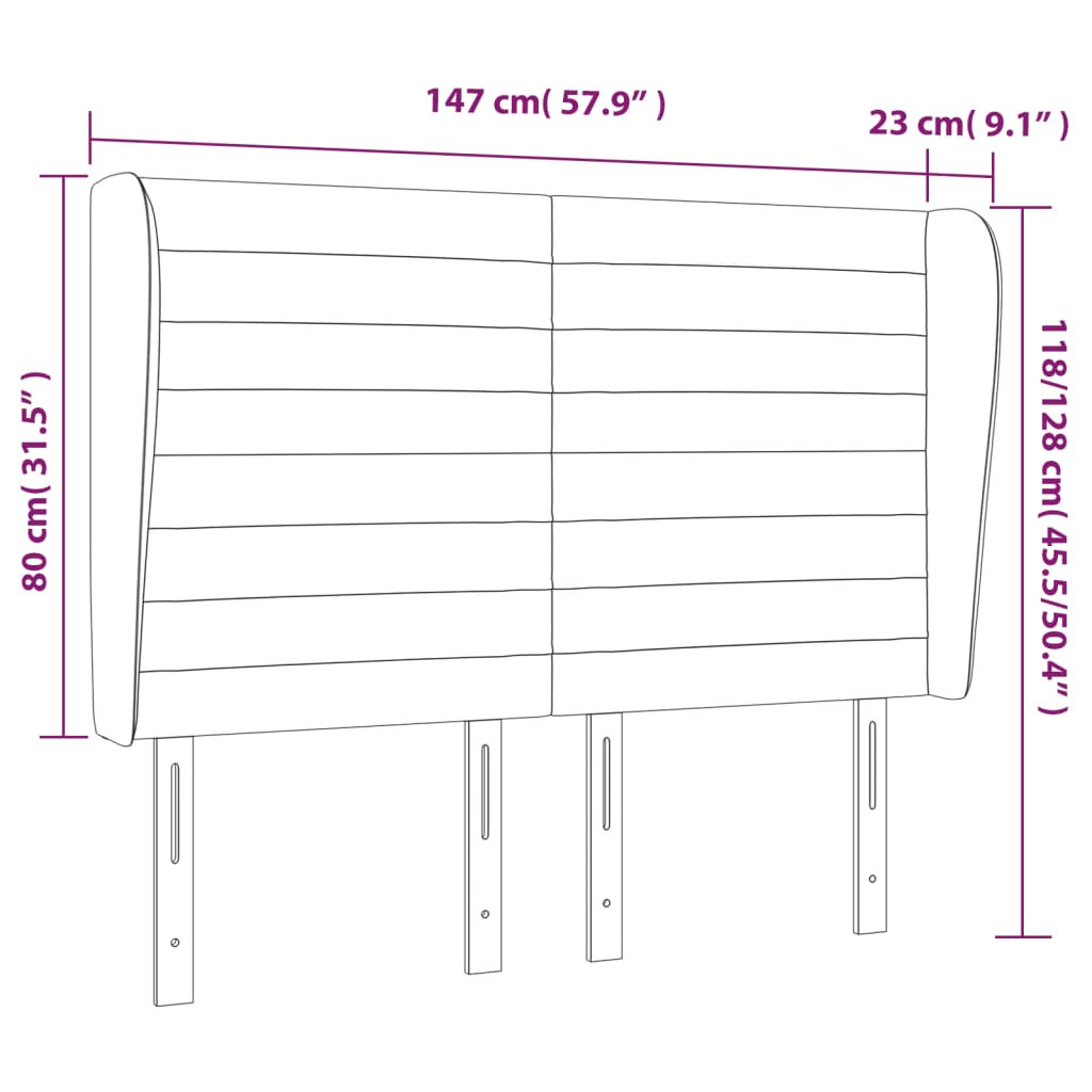 Hoofdbord Met Randen 147X23X118/128 Cm Fluweel Roze