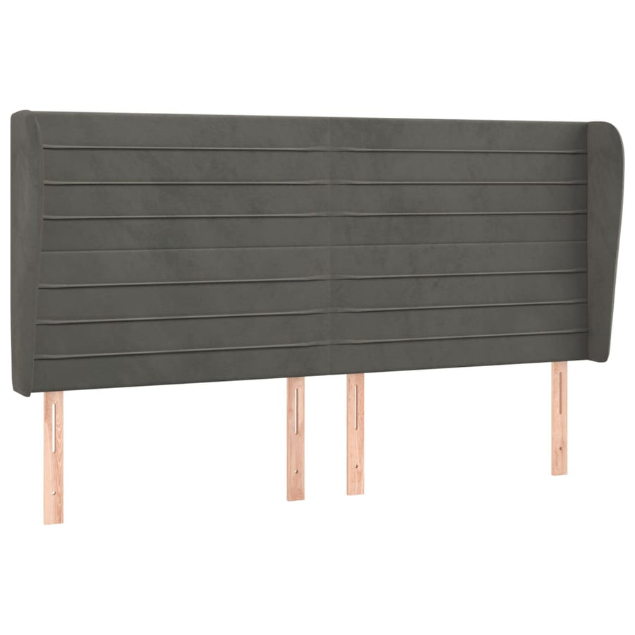 Hoofdbord Met Randen 163X23X118/128 Cm Fluweel Donkergrijs