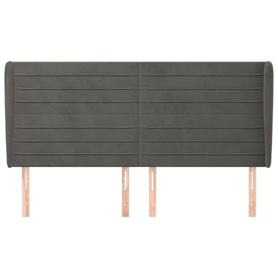 Hoofdbord Met Randen 163X23X118/128 Cm Fluweel Donkergrijs