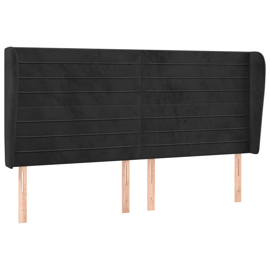 Hoofdbord Met Randen 163X23X118/128 Cm Fluweel Zwart