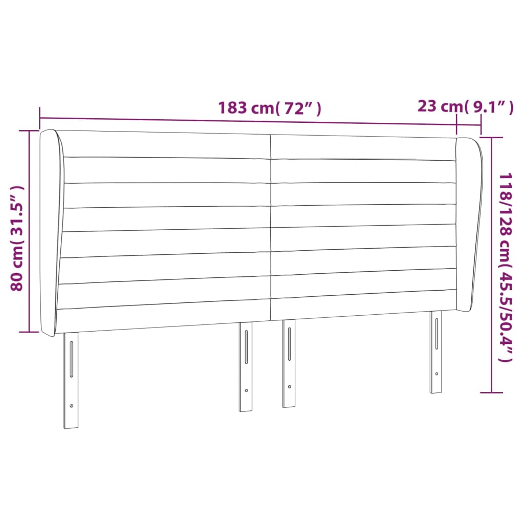 Hoofdbord Met Randen 183X23X118/128 Cm Fluweel Zwart