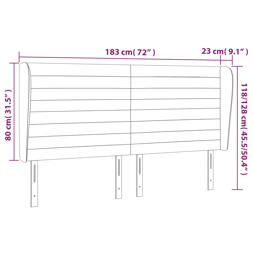 Hoofdbord met randen 183x23x118/128 cm fluweel donkergroen