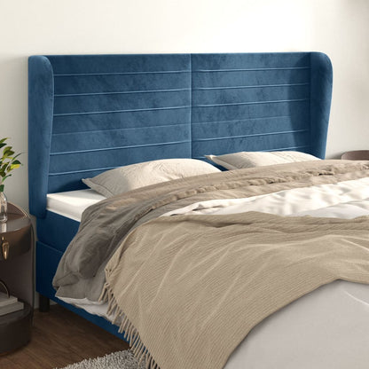 Hoofdbord Met Randen 183X23X118/128 Cm Fluweel Donkerblauw