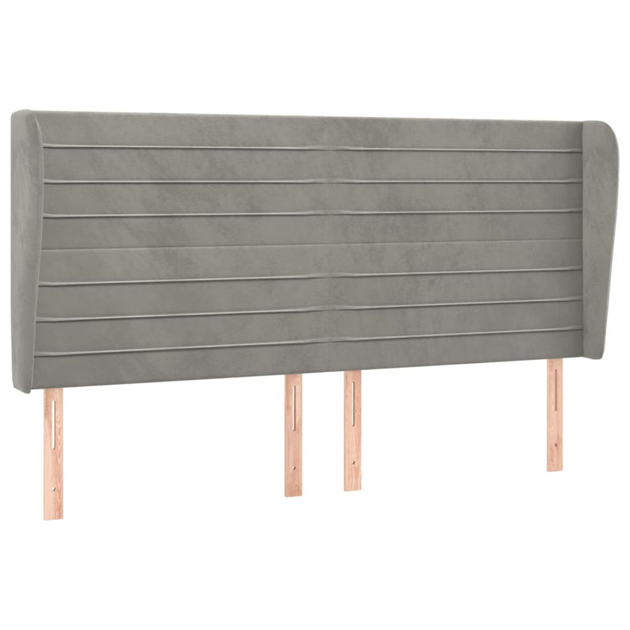 Hoofdbord Met Randen 203X23X118/128 Cm Fluweel Lichtgrijs