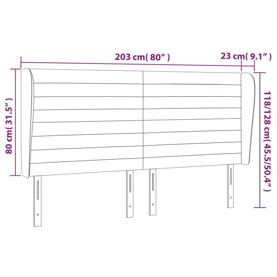 Hoofdbord met randen 203x23x118/128 cm fluweel donkergroen