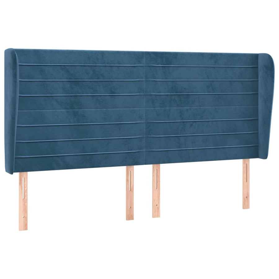 Hoofdbord Met Randen 203X23X118/128 Cm Fluweel Donkerblauw