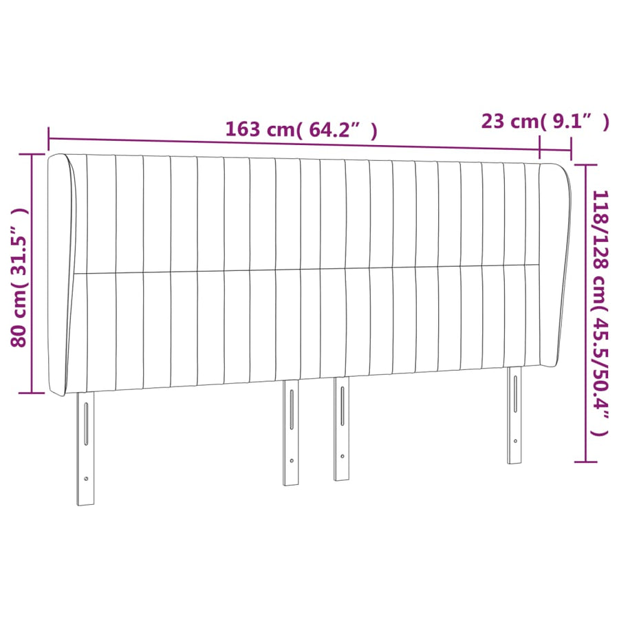 Hoofdbord Met Randen Stof 163 x 23 x 118/128 cm Donkergrijs