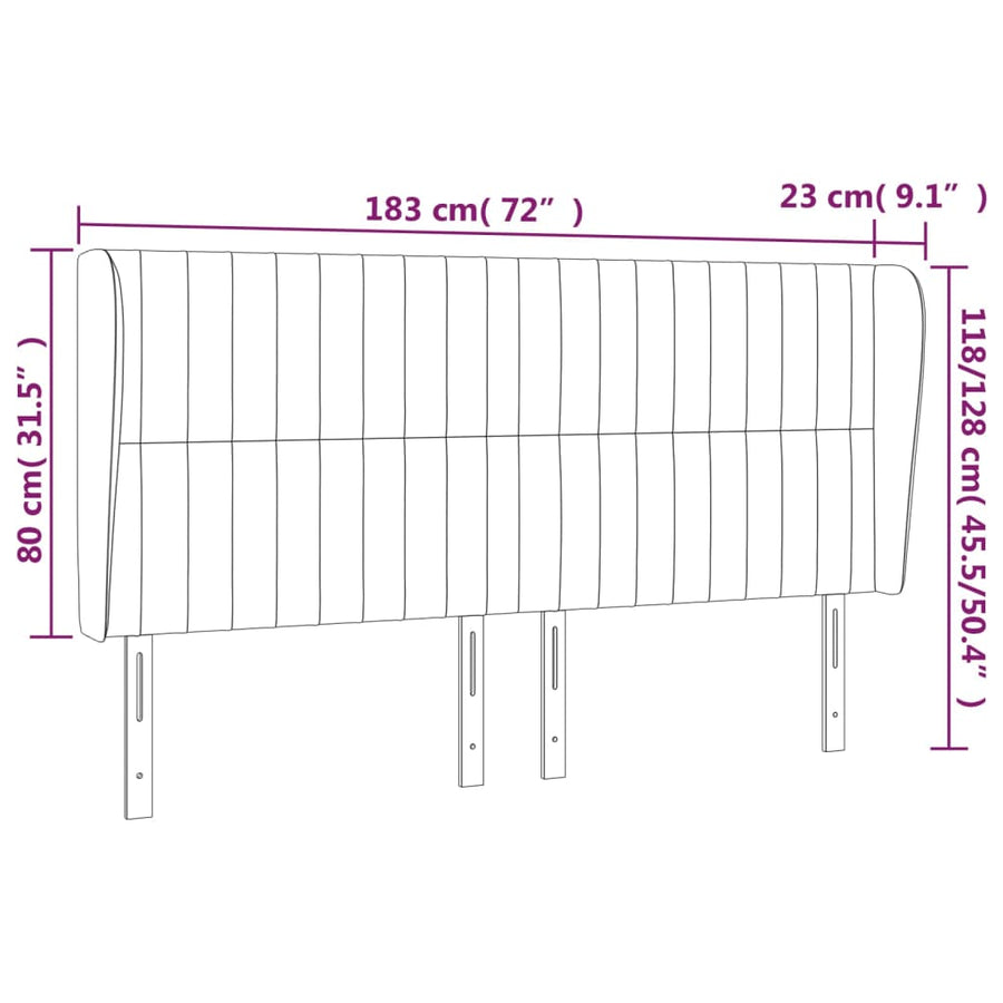 Hoofdbord Met Randen Stof 183 x 23 x 118/128 cm Donkergrijs