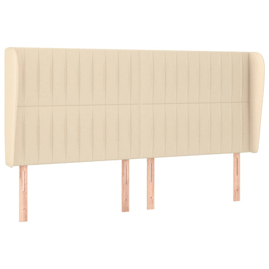 Hoofdbord met randen 183x23x118/128 cm stof crèmekleurig