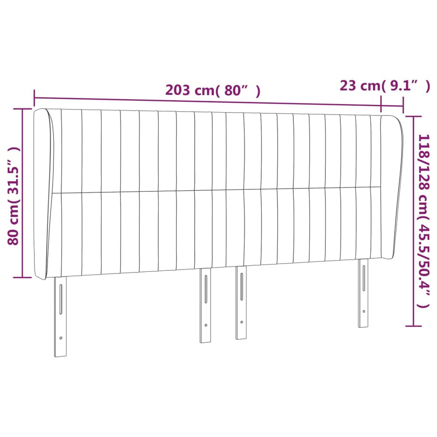 Hoofdbord Met Randen Stof Kleurig Crème 203 x 23 x 118/128 cm