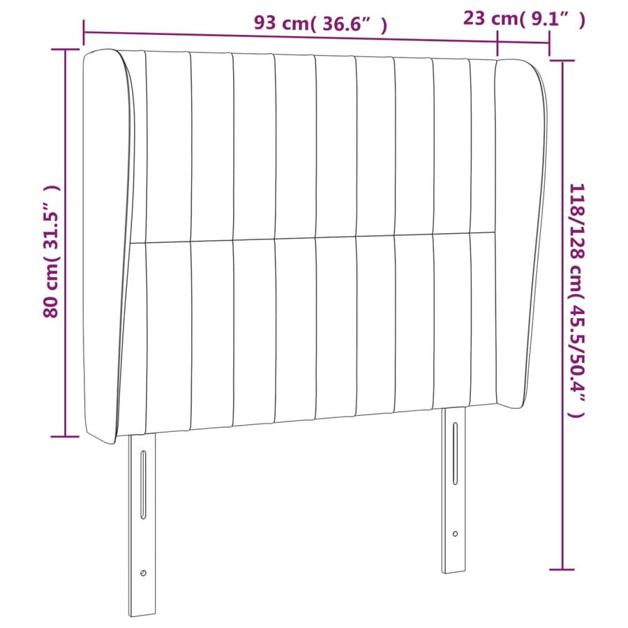 Hoofdbord Met Randen Fluweel 93 x 23 x 118/128 cm Zwart