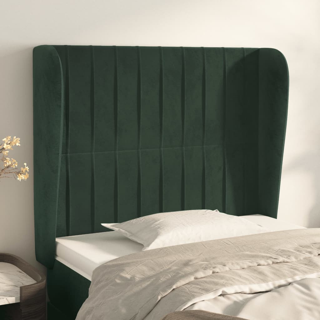 Hoofdbord met randen 103x23x118/128 cm fluweel donkergroen