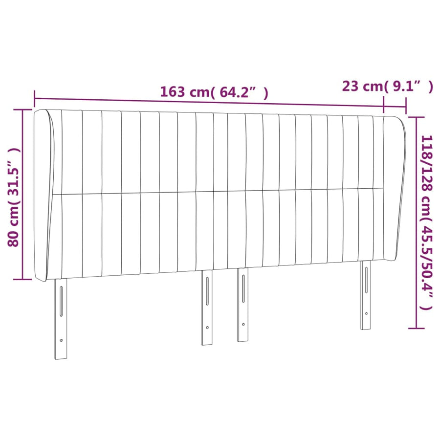 Hoofdbord Met Randen Fluweel 163 x 23 x 118/128 cm Lichtgrijs