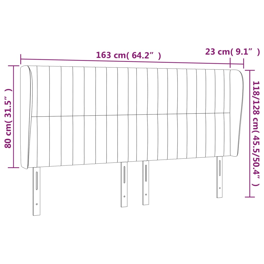 Hoofdbord Met Randen Fluweel 163 x 23 x 118/128 cm Donkergrijs