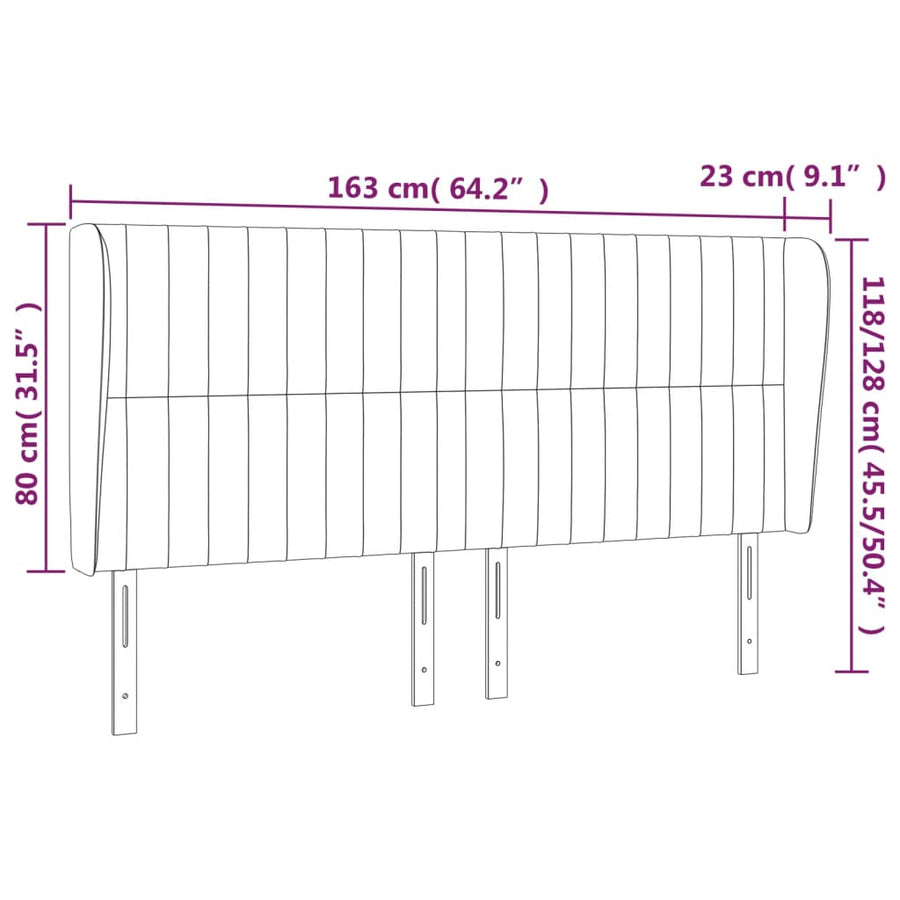 Hoofdbord Met Randen Fluweel 163 x 23 x 118/128 cm Zwart