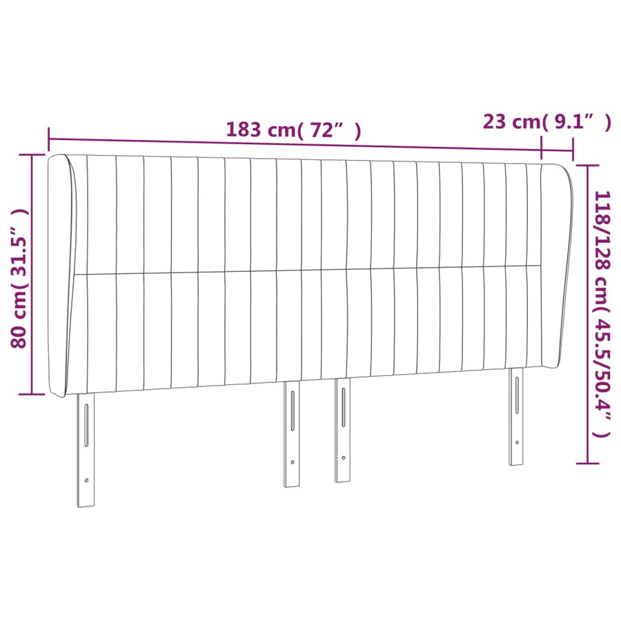 Hoofdbord Met Randen Fluweel 183 x 23 x 118/128 cm Zwart