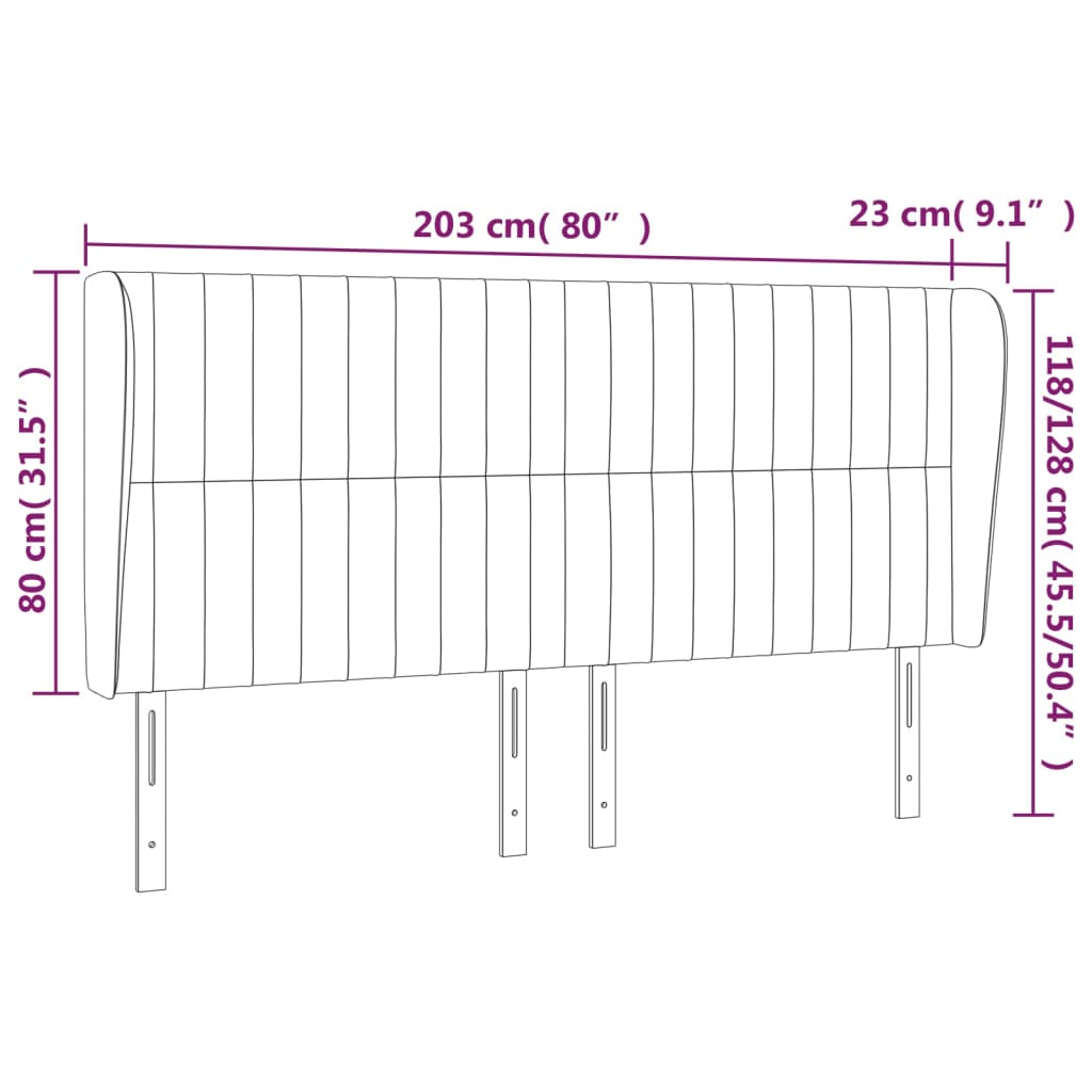 Hoofdbord met randen 203x23x118/128 cm fluweel donkergroen