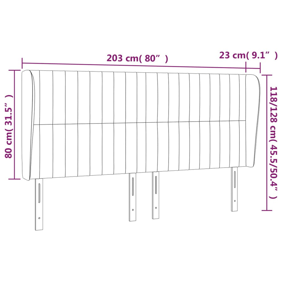 Hoofdbord Met Randen Fluweel 203 x 23 x 118/128 cm Donkerblauw