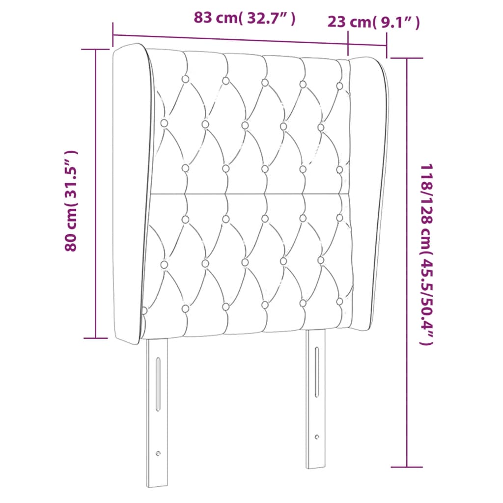 Hoofdbord Met Randen Stof 83 x 23 x 118/128 cm Lichtgrijs