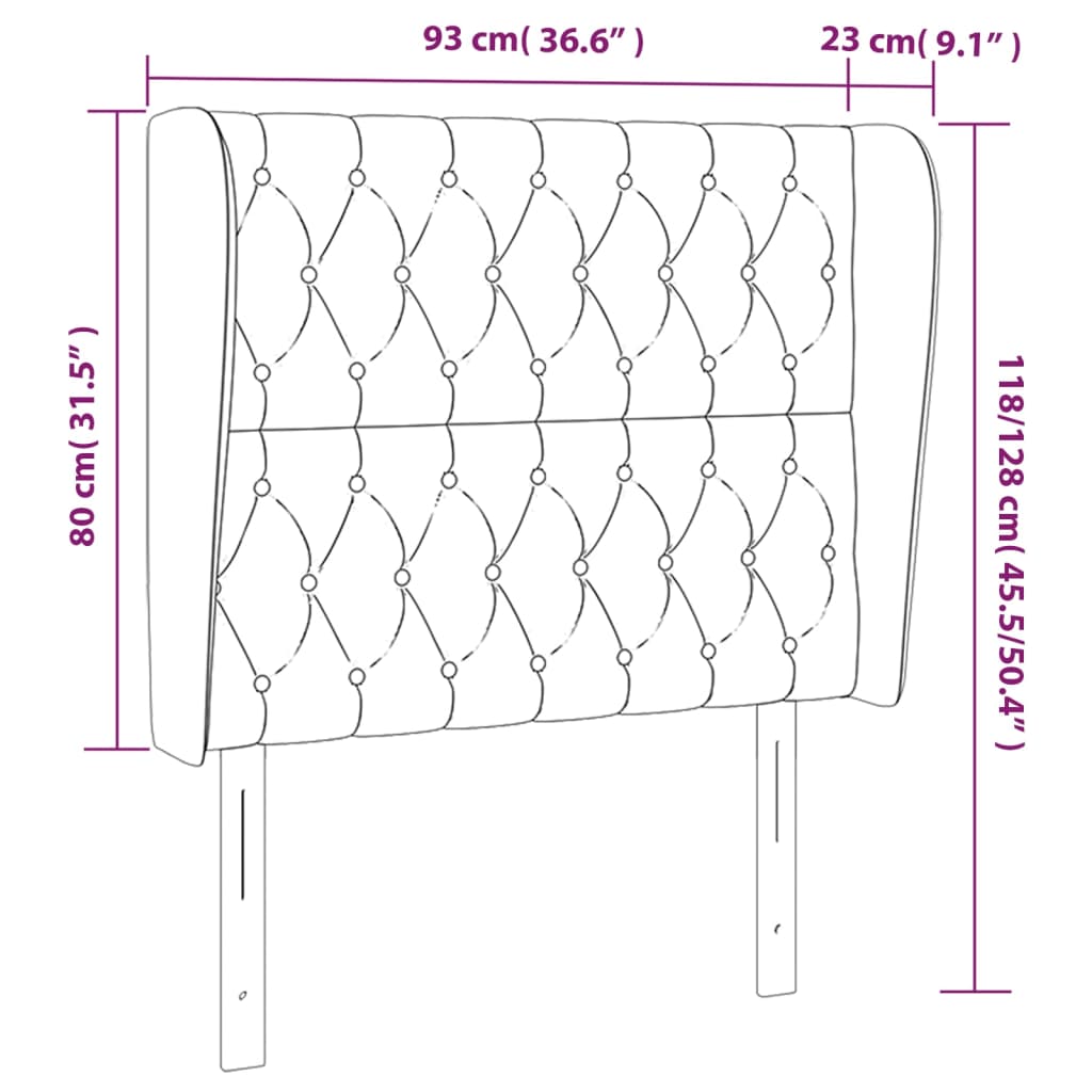Hoofdbord Met Randen Stof 93 x 23 x 118/128 cm Zwart