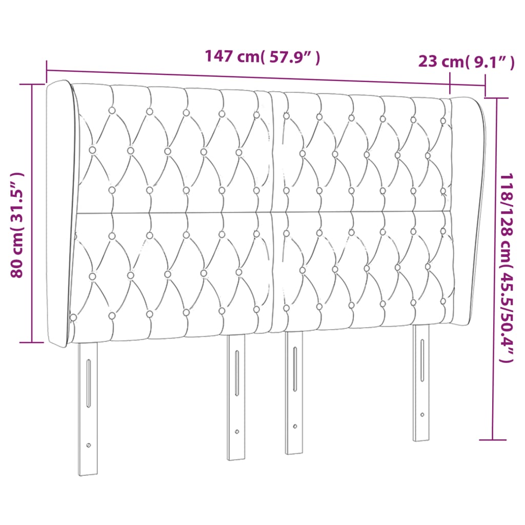 Hoofdbord Met Randen Stof 147 x 23 x 118/128 cm Blauw
