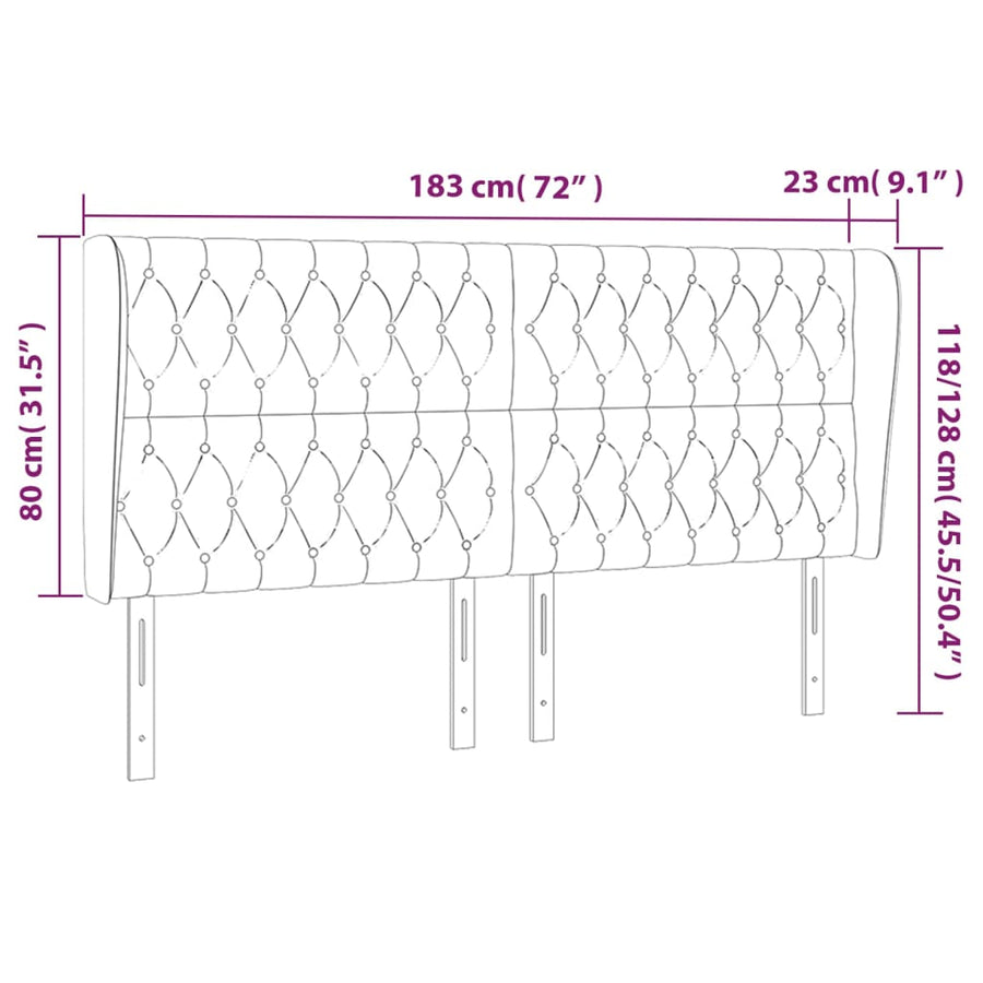 Hoofdbord Met Randen Stof 183 x 23 x 118/128 cm Lichtgrijs