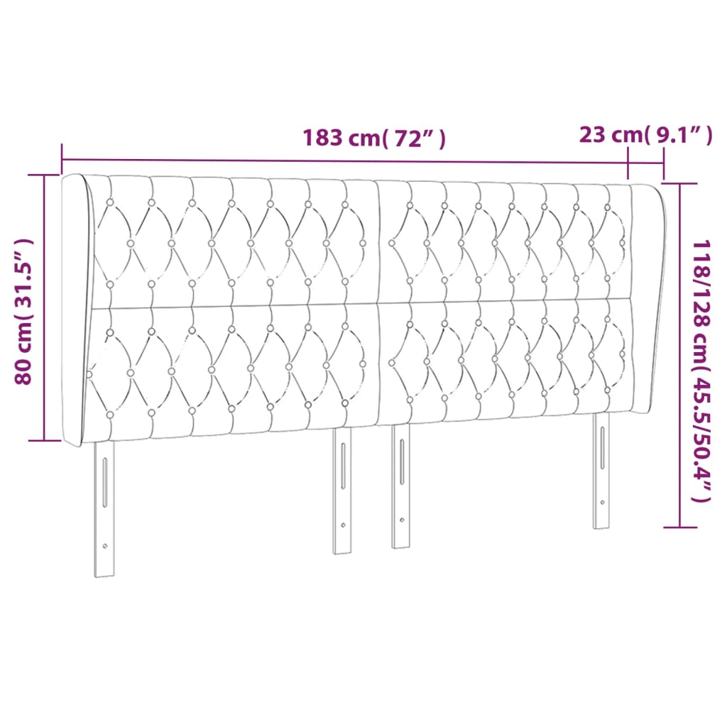 Hoofdbord Met Randen Stof 183 x 23 x 118/128 cm Blauw