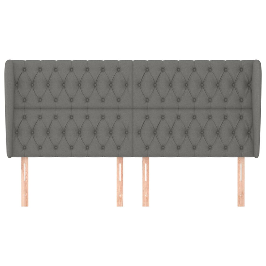 Hoofdbord Met Randen Stof 203 x 23 x 118/128 cm Donkergrijs