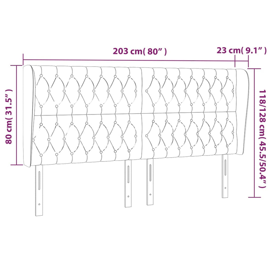 Hoofdbord Met Randen Stof 203 x 23 x 118/128 cm Donkergrijs