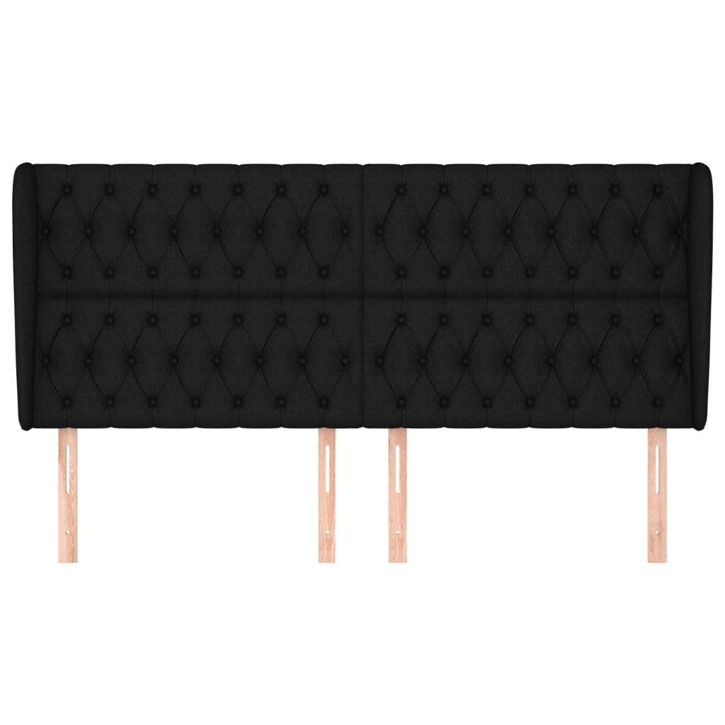 Hoofdbord Met Randen Stof 203 x 23 x 118/128 cm Zwart