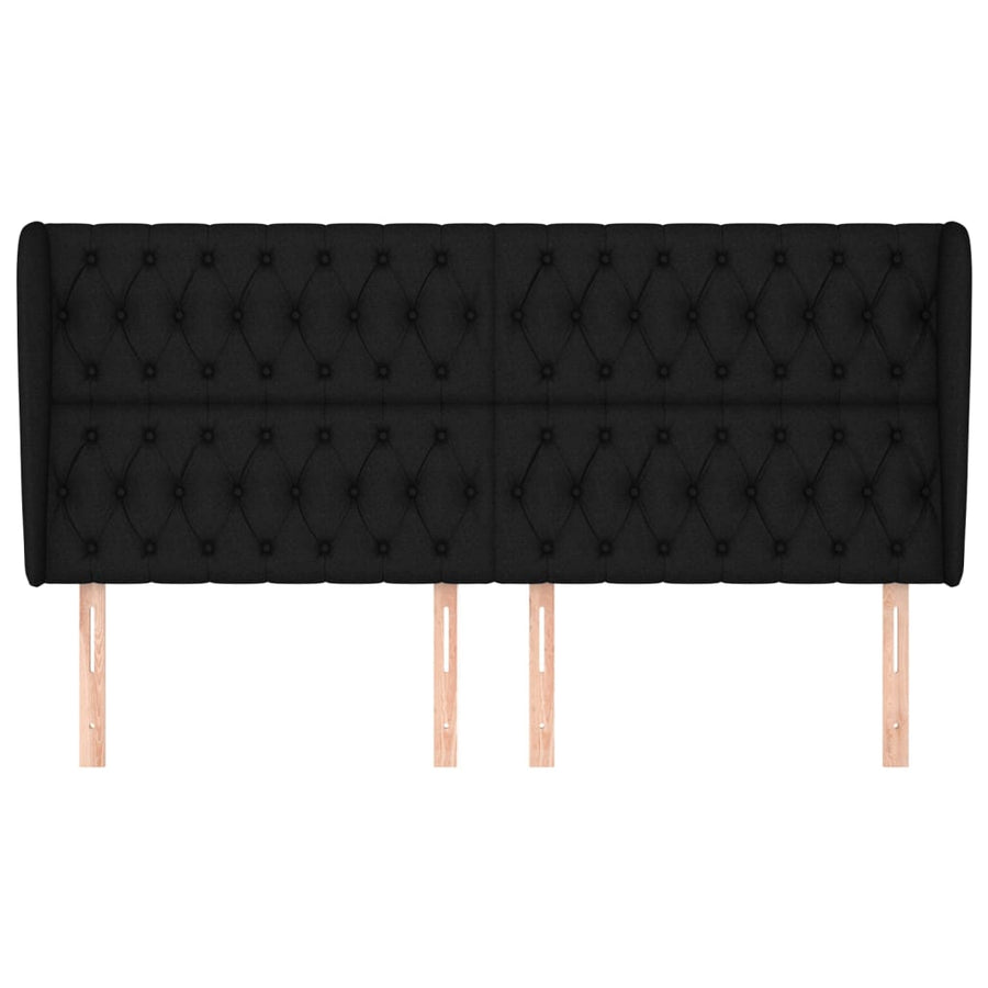 Hoofdbord Met Randen Stof 203 x 23 x 118/128 cm Zwart