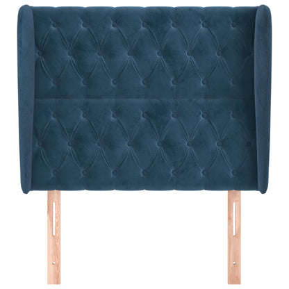 Hoofdbord met randen 93x23x118/128 cm fluweel donkerblauw