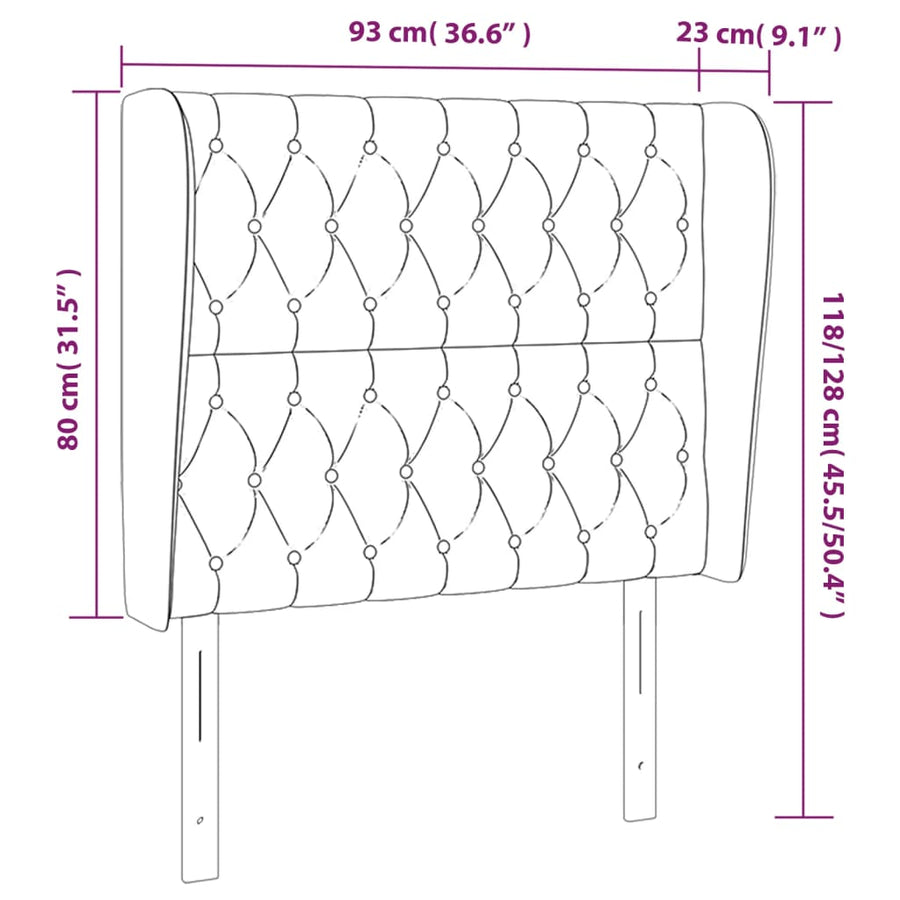 Hoofdbord met randen 93x23x118/128 cm fluweel donkerblauw