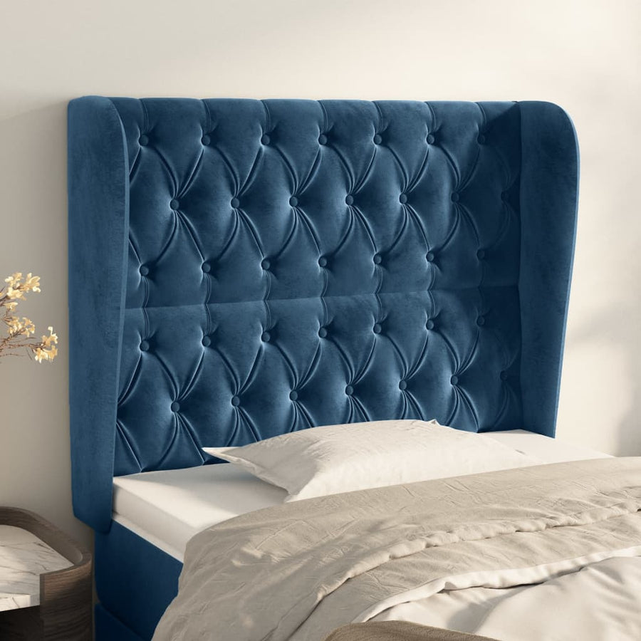 Hoofdbord met randen 93x23x118/128 cm fluweel donkerblauw