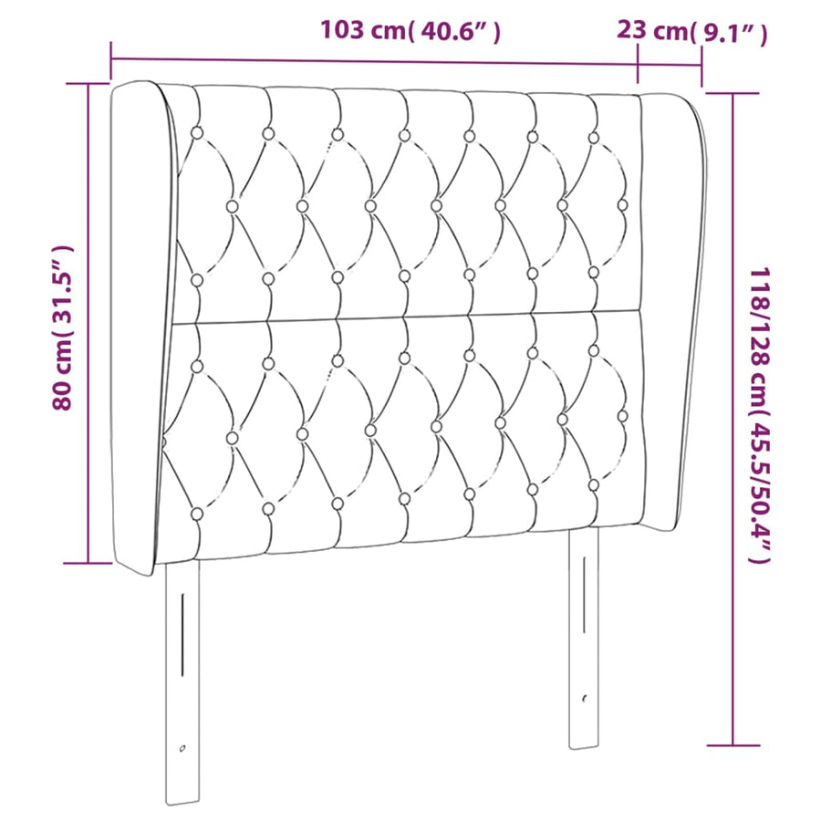 Hoofdbord Met Randen Fluweel 103 x 23 x 118/128 cm Donkergrijs