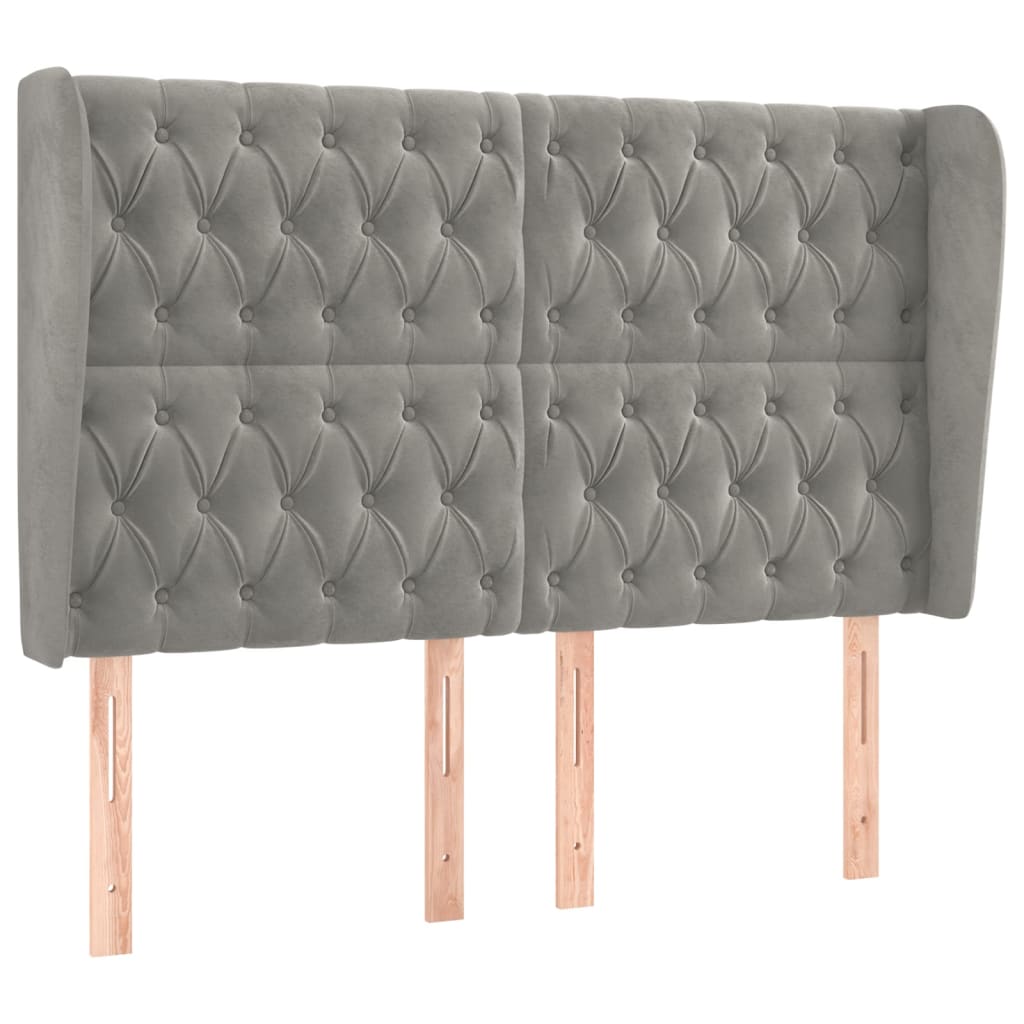 Hoofdbord Met Randen Fluweel 147 x 23 x 118/128 cm Lichtgrijs