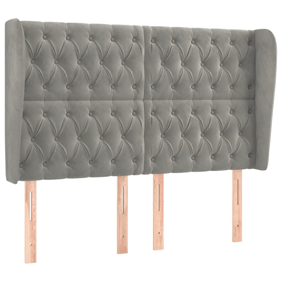 Hoofdbord Met Randen Fluweel 163 x 23 x 118/128 cm Lichtgrijs