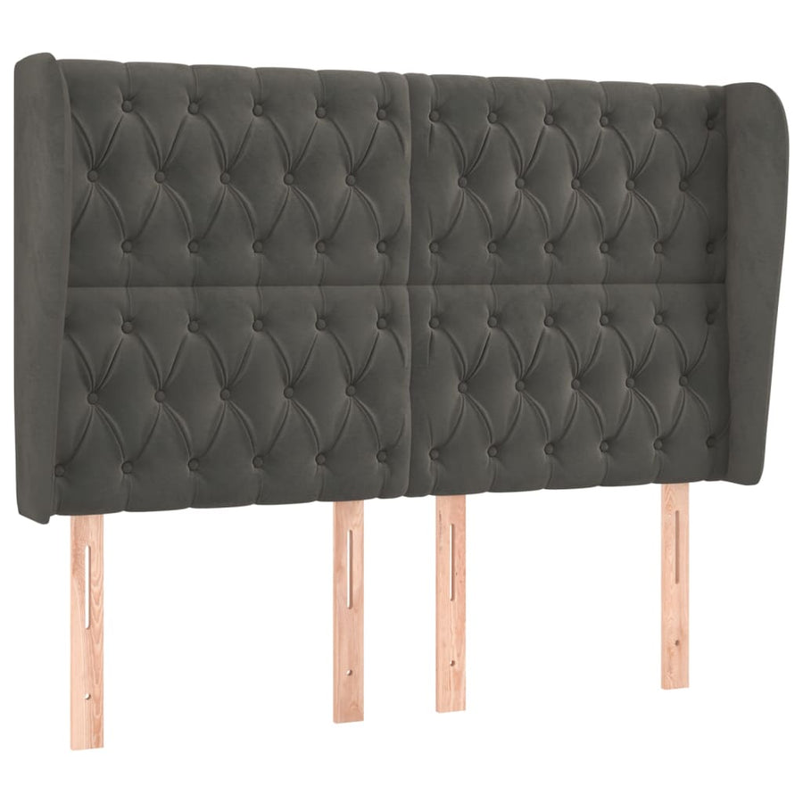 Hoofdbord Met Randen Fluweel 163 x 23 x 118/128 cm Donkergrijs