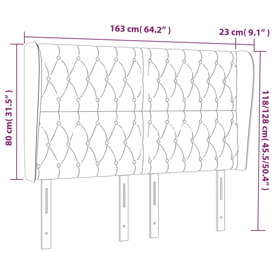 Hoofdbord Met Randen Fluweel 163 x 23 x 118/128 cm Donkergrijs