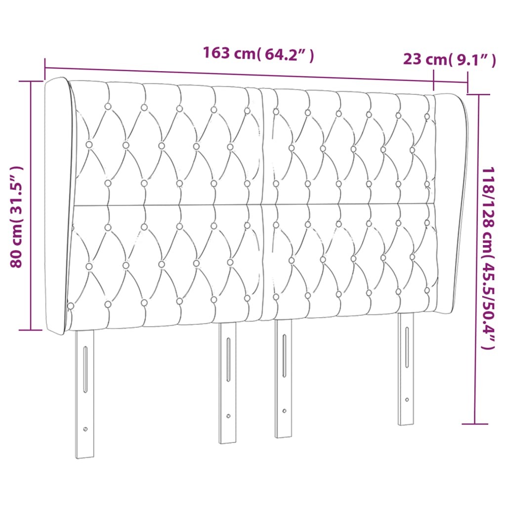 Hoofdbord Met Randen Fluweel 163 x 23 x 118/128 cm Zwart