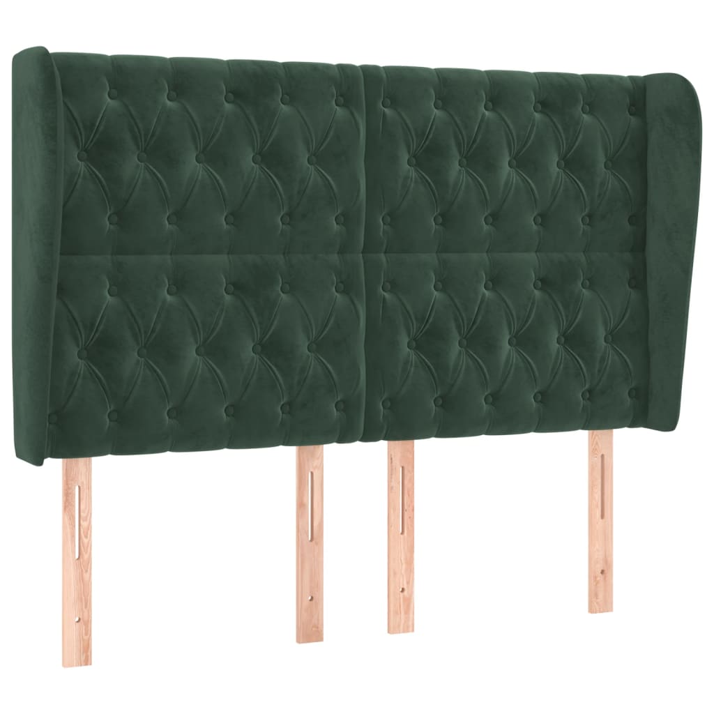 Hoofdbord met randen 163x23x118/128 cm fluweel donkergroen