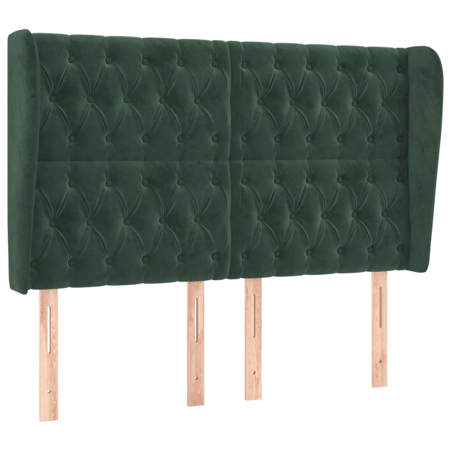 Hoofdbord met randen 163x23x118/128 cm fluweel donkergroen