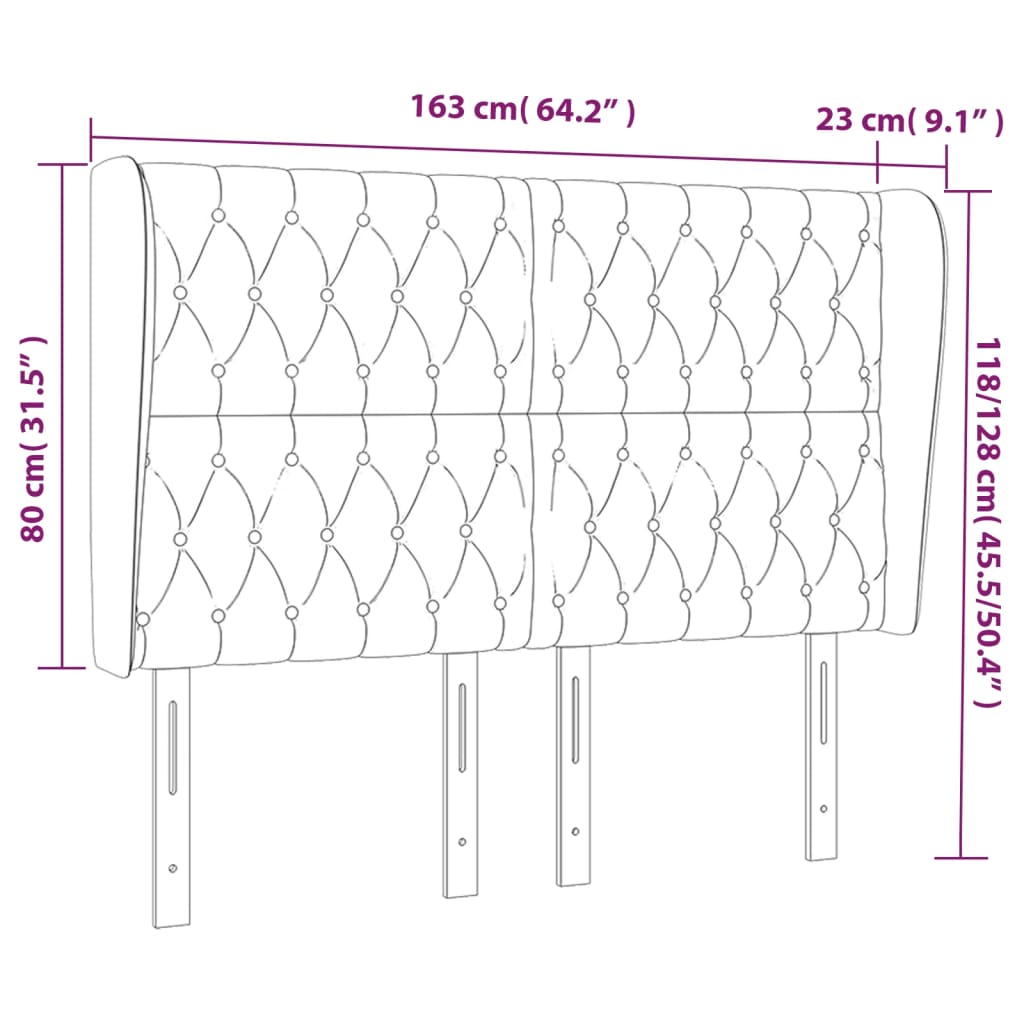 Hoofdbord met randen 163x23x118/128 cm fluweel donkergroen
