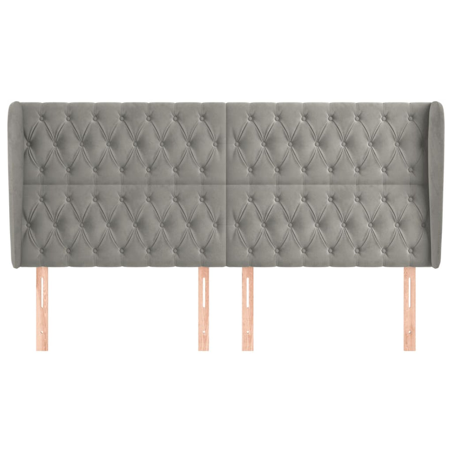 Hoofdbord Met Randen Fluweel 183 x 23 x 118/128 cm Lichtgrijs