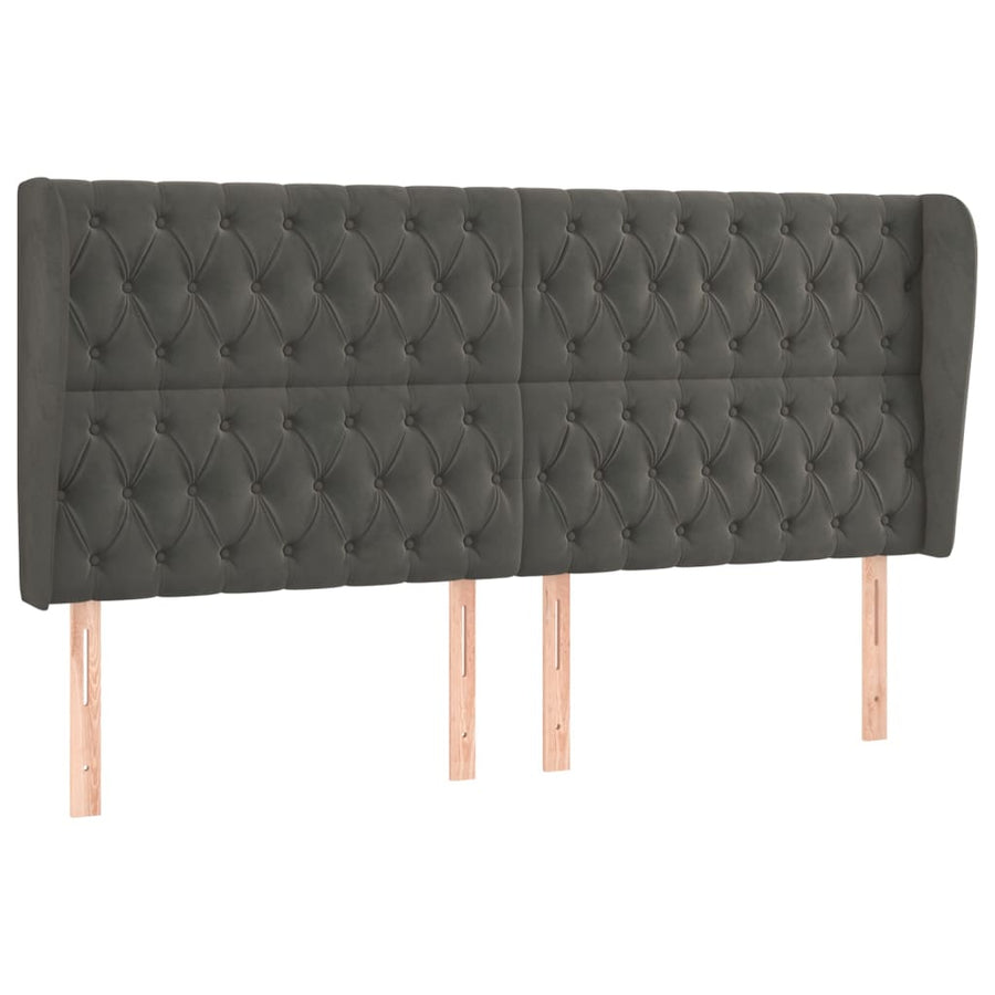 Hoofdbord Met Randen Fluweel 183 x 23 x 118/128 cm Donkergrijs