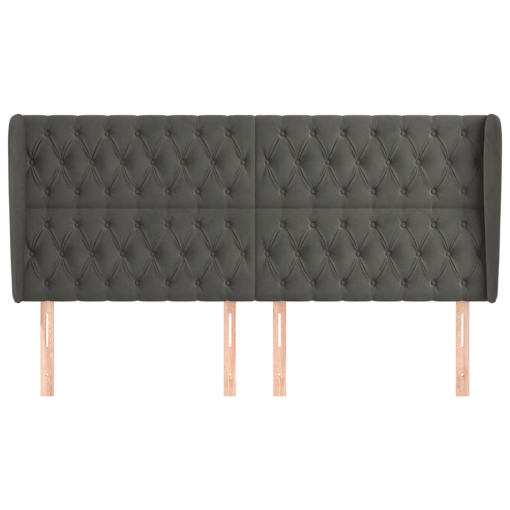 Hoofdbord Met Randen Fluweel 183 x 23 x 118/128 cm Donkergrijs