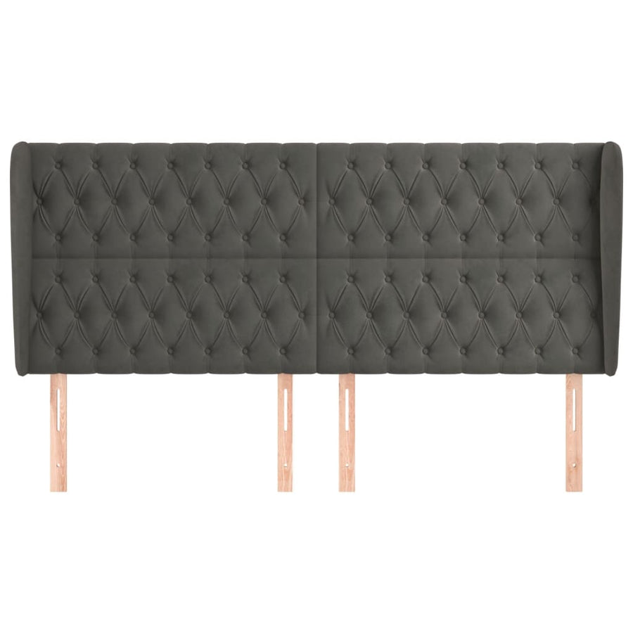 Hoofdbord Met Randen Fluweel 183 x 23 x 118/128 cm Donkergrijs