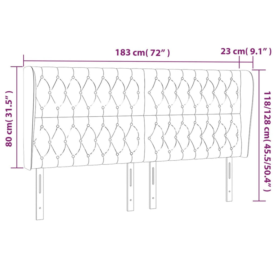 Hoofdbord Met Randen 183X23X118/128 Cm Fluweel Zwart 183 x 23 x 118/128 cm
