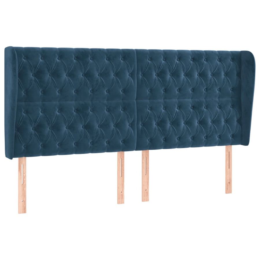Hoofdbord met randen 183x23x118/128 cm fluweel donkerblauw